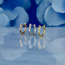 Load image into Gallery viewer, Single (Half Pair) 18k Solid Gold Genuine Natural Baguette Diamond 10.75mm Huggy Hoop Earrings
