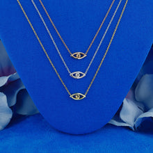 Load image into Gallery viewer, 14k Solid Gold Natural Diamond  Evil Eye Necklace with Adjustable Chain
