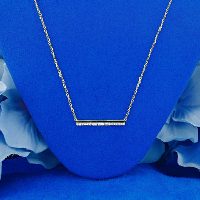 14k Solid Gold Natural Diamond Baguette and Round Bar Necklace with Black Enamel Adjustable Necklace