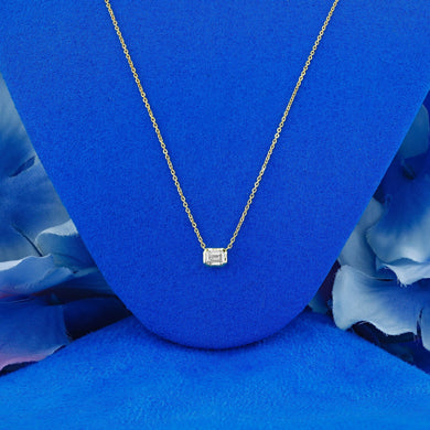 18k Solid Gold .24ct Natural Diamond Emerald Cut Solitaire Bezel Set Necklace