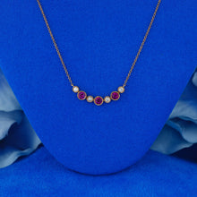 Load image into Gallery viewer, 14k Solid Gold Natural Diamond with Bezel Set Sapphire or Ruby Necklace with Adjustable Chain
