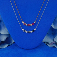 Load image into Gallery viewer, 14k Solid Gold Natural Diamond with Bezel Set Sapphire or Ruby Necklace with Adjustable Chain
