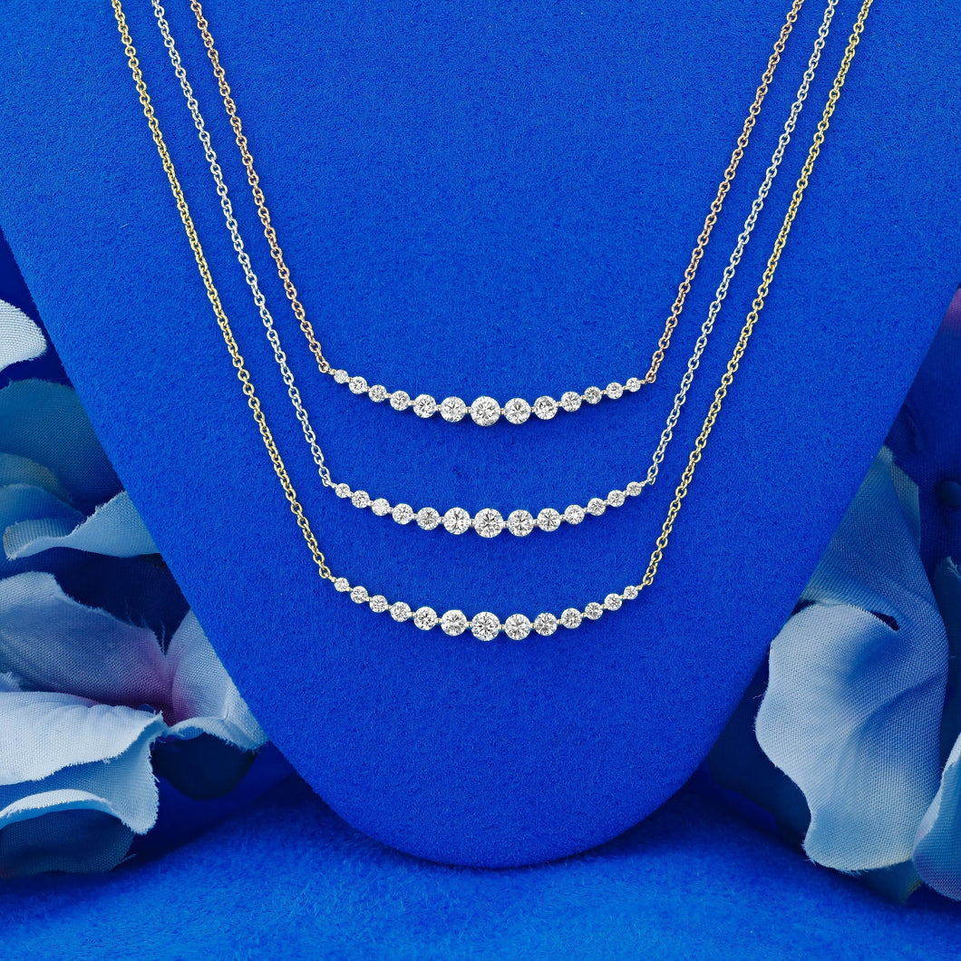 14k Solid Gold Natural Diamond Graduated Curved Crescent Adjustable Necklace