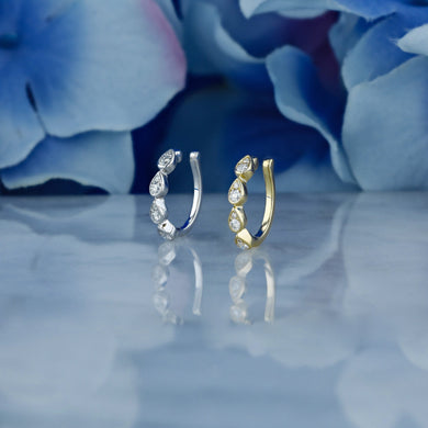 Single (Half Pair) 14k Solid Gold Natural Diamond Teardrop Non-Pierced Ear Cuff