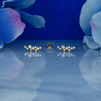 Single (Half Pair) 14K or 18k Gold Genuine Diamond Cluster Spray Ear Climber Crawler Earring Stud White Yellow Rose Gold 1/2