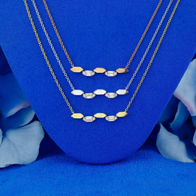 14k Solid Gold Natural Baguette Diamond Zig Zag Hexagon Adjustable Necklace for Women or Girls