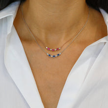 Load image into Gallery viewer, 14k Solid Gold Natural Diamond with Bezel Set Sapphire or Ruby Necklace with Adjustable Chain
