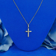 Load image into Gallery viewer, 14k Solid Gold Natural Diamond Small Cross Pendant Necklace with Adjustable Drawstring Chain
