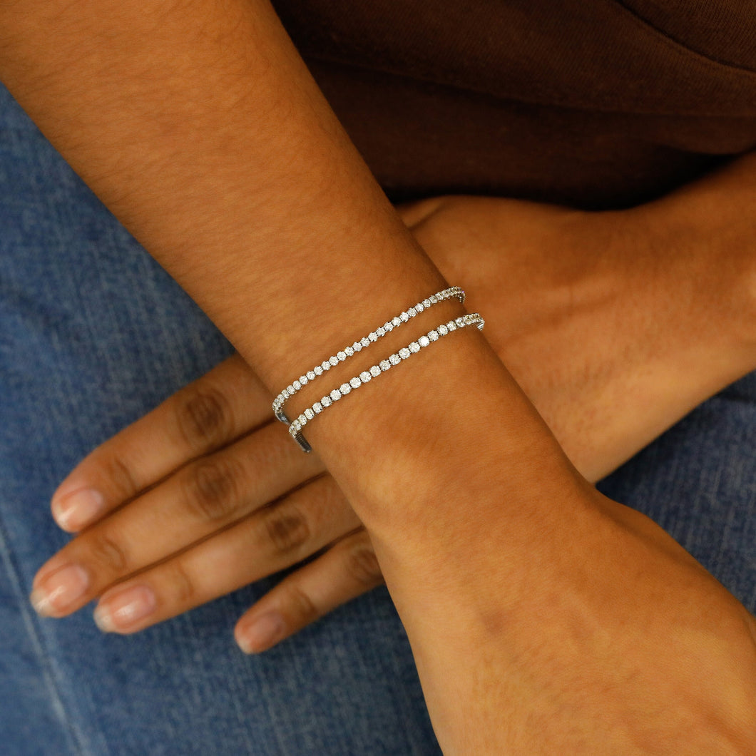 14k Solid Gold Genuine Natural Diamond 2.25ct or 3.00ct High Quality Thin Flexible Tennis Bracelet for Women