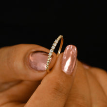 Load image into Gallery viewer, 14k Solid Gold Natural Diamond Thin Beaded Stackable Ring Band
