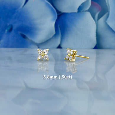 Single (Half Pair) 14k Solid Gold Natural Diamond Small Clover Flower Cluster Stud Earrings