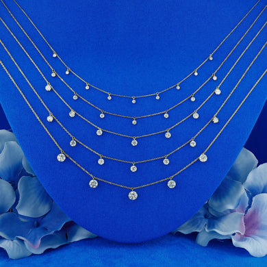 18k Solid Gold Natural Diamond Round Solitaire Drop Necklace with Adjustable Drawstring Chain