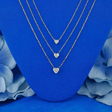 14k or 18k Solid Gold Natural Diamond Small Heart Shaped Solitaire Necklace w/ Adjustable Drawstring Chain