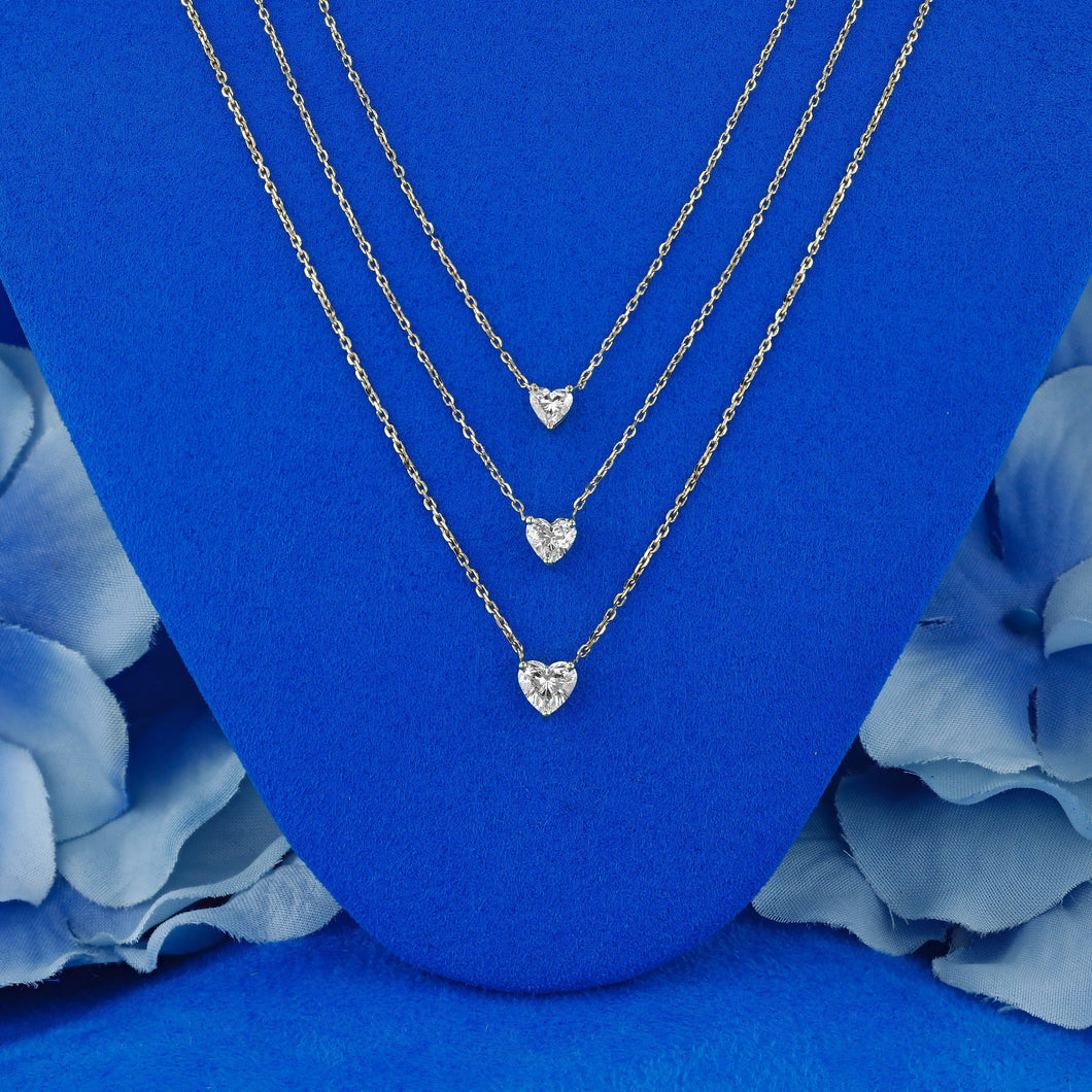 14k or 18k Solid Gold Natural Diamond Small Heart Shaped Solitaire Necklace w/ Adjustable Drawstring Chain