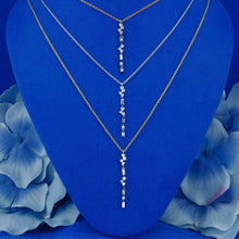 Load image into Gallery viewer, 14k Solid Gold Genuine Natural Diamond Round Baguette Diamond Dainty Minimalist Lariat Drop Necklace for Women with High Quality Diamonds
