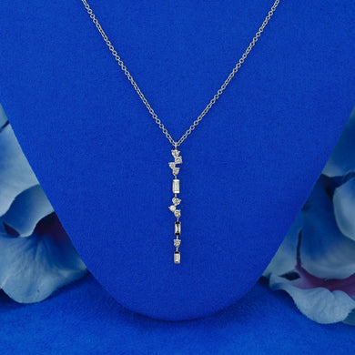 14k Solid Gold Genuine Natural Diamond Round Baguette Diamond Dainty Minimalist Lariat Drop Necklace for Women with High Quality Diamonds