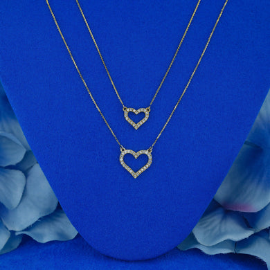 14k Solid Gold Diamond Classic Open Diamond Heart Necklace Pendant with Adjustable Chain