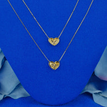 Load image into Gallery viewer, 18k Solid Gold Natural Diamond Center Trio Cluster Light Green or Light Blue Enamel Heart Necklace with Adjustable Chain
