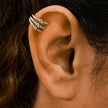 Load image into Gallery viewer, Single (Half Pair) 14k Solid Gold Natural Diamond Tear Drop Center Illusion Non-Pierce Ear Cuff
