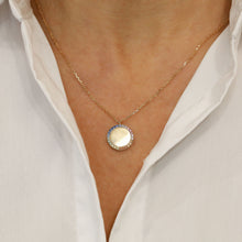 Load image into Gallery viewer, 14k Solid Gold Rainbow Sapphire Border Round Pendant Necklace with Adjustable Chain
