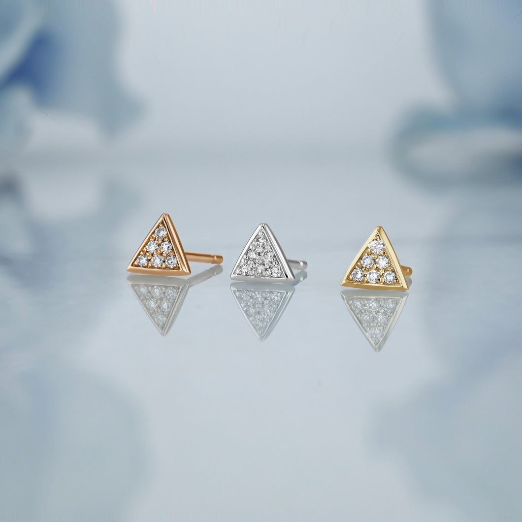 Single (Half Pair) 14k Solid Gold Natural Diamond Small Micro Pavé Triangle Stud Earring